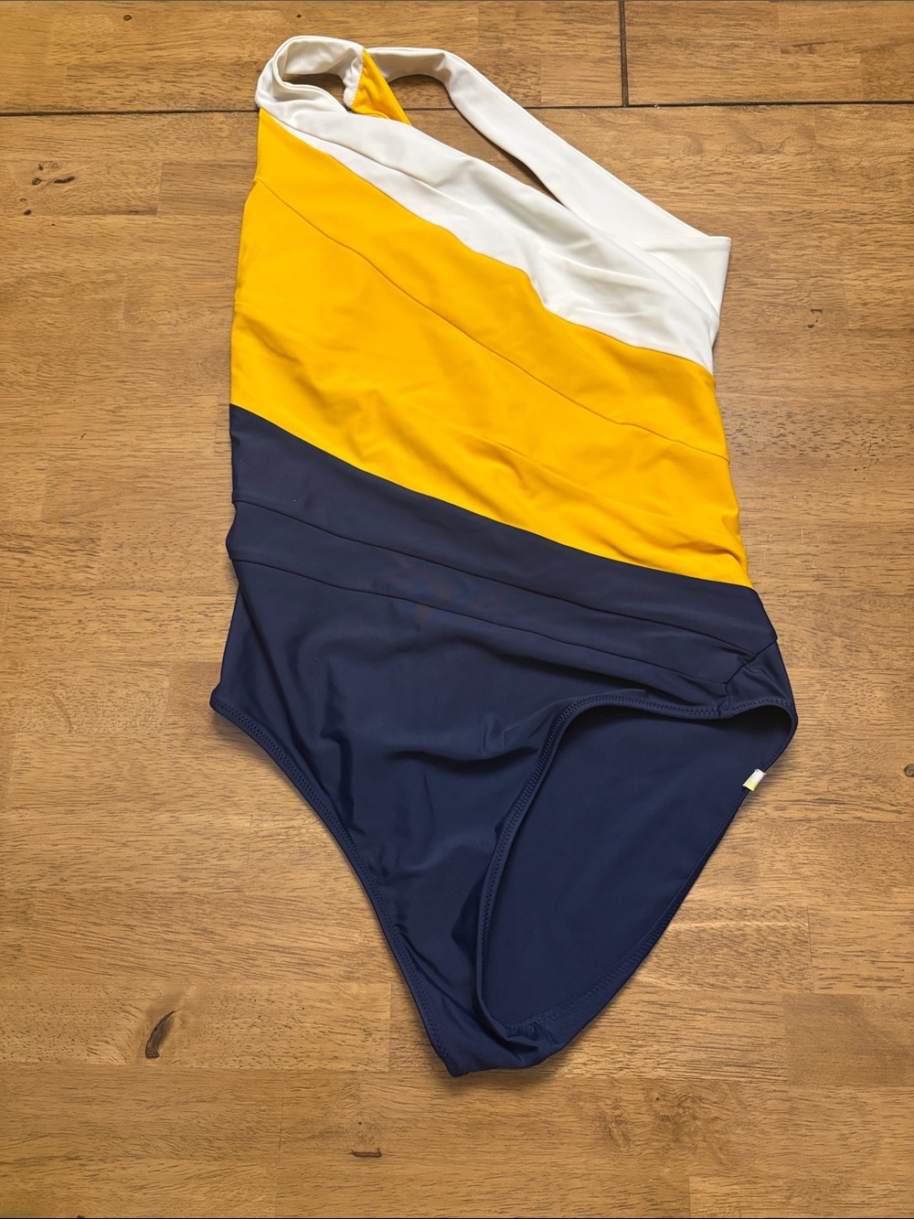 Summersalt Colorblock One-Shoulder Swimsuit in Yellow, Navy & White